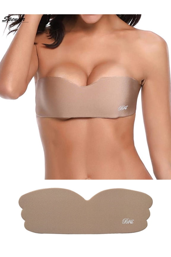 Women's Deep V Strapless Invisible Bras Backless Self Adhesive Push Up Magic Sticky Plunge Bra Breathable "Skin,Cup A/B"