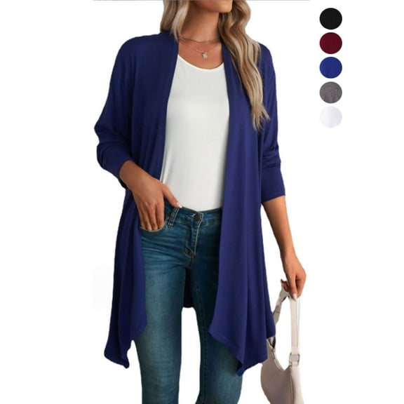 Spencer Women's Draped Front Open Cardigan Casual Long Sleeve Lightweight Cardigan Sweaters Solid Color Outerwear S-2XL