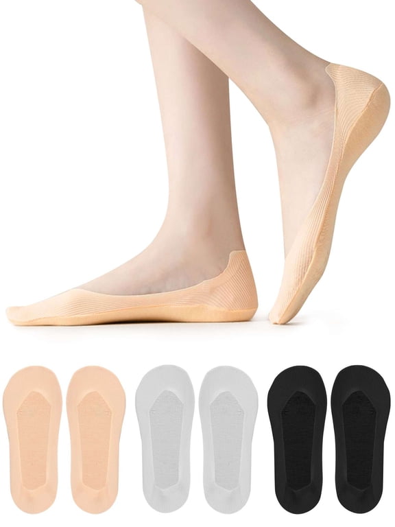 Women's Fashion Low Cut Liner Socks, 3-Pack, Cotton No Show Socks Non Slip Hidden Invisible Casual Socks, Black+Gray+Skin