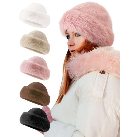 Spencer Women's Faux Fur Hats Fluffy Bucket Hat Russian Style Outdoor Winter Warm Cap for Girls, Black