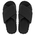 thumbnail image 1 of Spencer Women's Fuzzy Slippers Cross Band Memory Foam House Slippers Open Toe Slides Indoor / Outdoor Shoes, Black, 1 of 11