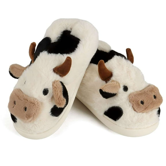 Spencer Women's Fuzzy Slippers Cute Animal Cow Plush Slippers Household Indoor Outdoor Slide Slippers Warm House Shoes