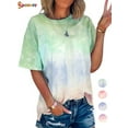 thumbnail image 1 of Spencer Women's Gradient Tie Dye T-Shirt Summer Short Sleeve Round Neck Blouse Casual Loose Tunic Tops (3XL,Green), 1 of 7