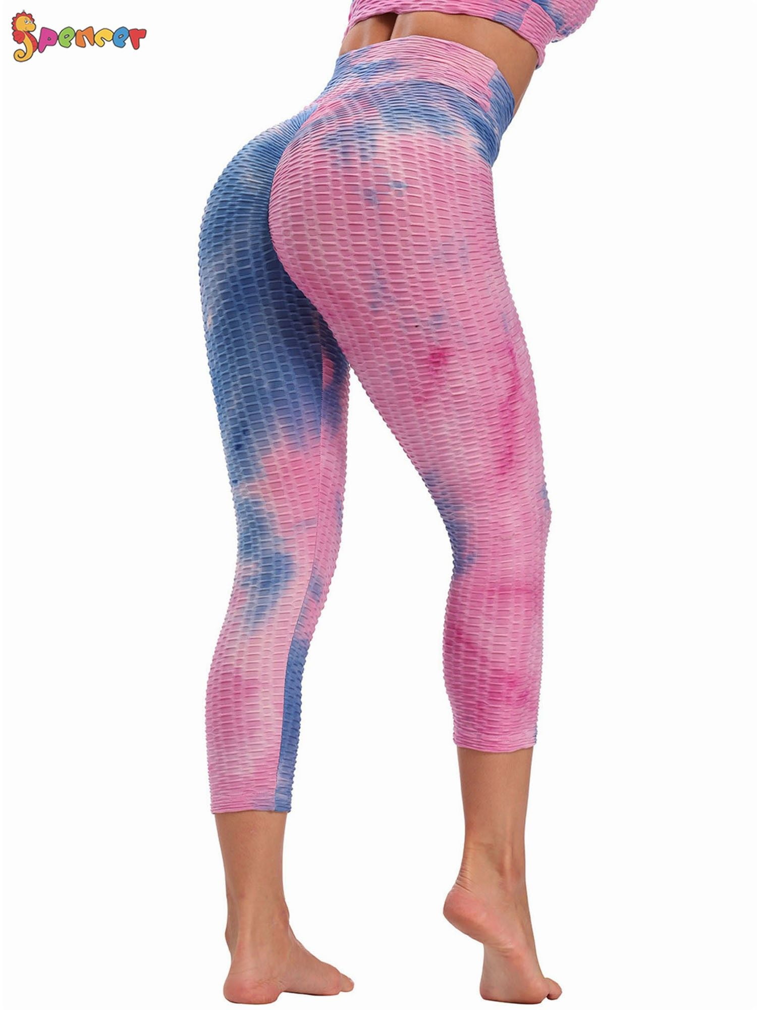 High Waist Tie Dye Butt Lifting Textured Workout Leggings (Pink/Violet)