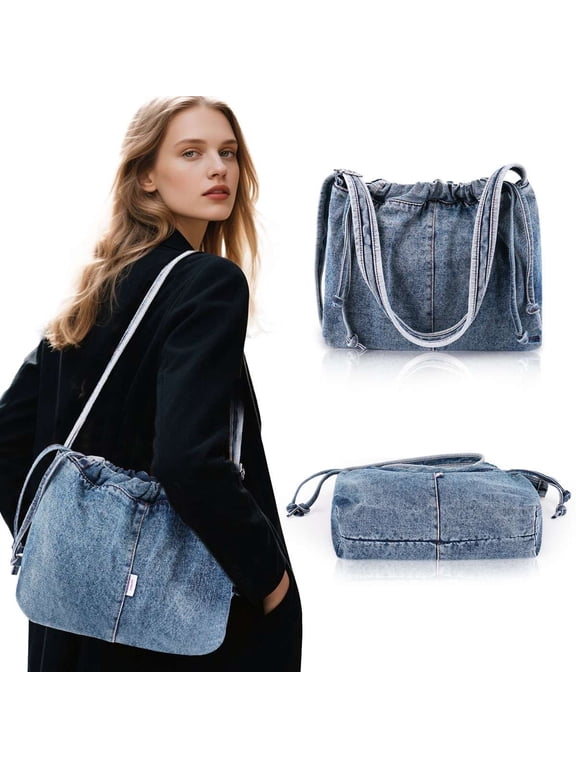 Women's Large Denim Purses Crossbody Shoulder Bag Casual Messenger Bag Handbags Travel Tote Bag