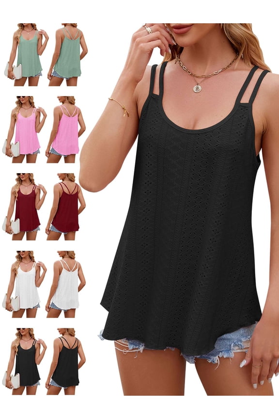 Women's Loose Fit Flowy Scoop Neck Tank Tops Summer Casual Spaghetti Strap Sleeveless Sexy Cami Shirt Plus Size (M,Pink)