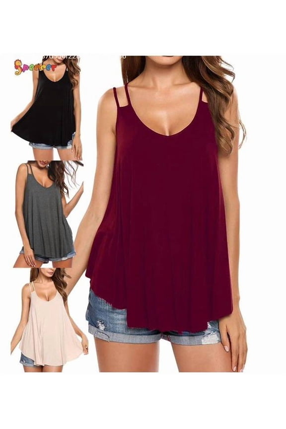 Women's Loose Fit Flowy V Neck Tank Tops Summer Casual Spaghetti Strap Sleeveless Sexy Pleated Cami Shirt Plus Size (2XL,Black)