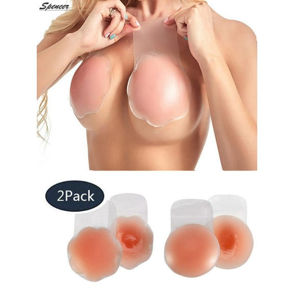 Spencer Women's M Silicone Self-Adhesive Bra with Breast Lift Tape, Flower & Round Shape, 2 Pack