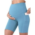 thumbnail image 1 of Spencer Women's Maternity Bike Shorts Yoga Leggings Over The Belly Bump Pregnancy Workout Running Active Athletic Shorts with Pockets (L, Blue), 1 of 9