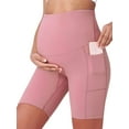 thumbnail image 1 of Spencer Women's Maternity Bike Shorts Yoga Leggings Over The Belly Bump Pregnancy Workout Running Active Athletic Shorts with Pockets (L, Pink), 1 of 9