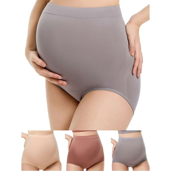 Spencer Women's Maternity High Waist Underwear Pregnancy Soft Seamless Panties Maternity Underwear Over Bump (3 Pack)