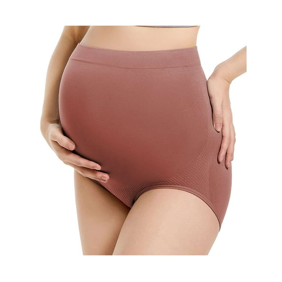 Spencer Women's Maternity High Waist Underwear Pregnancy Soft Seamless Panties Maternity Underwear Over Bump (L,Red)