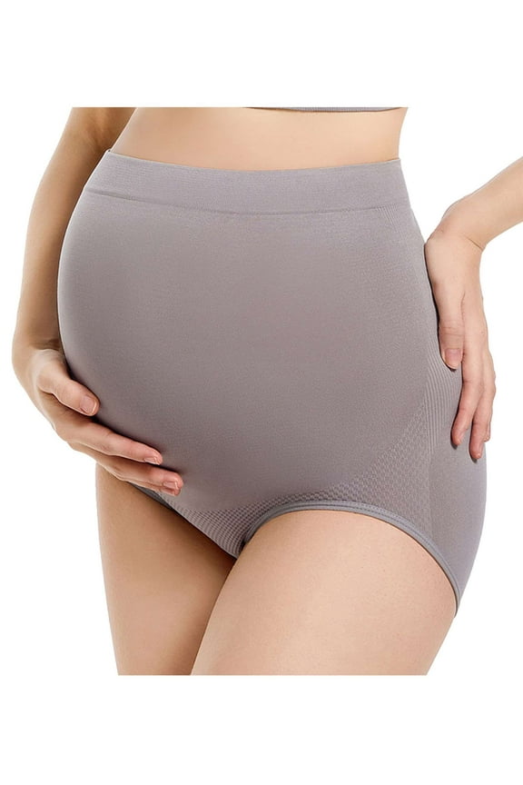 Women's Maternity High Waist Underwear Pregnancy Soft Seamless Panties Maternity Underwear Over Bump (S,Gray)
