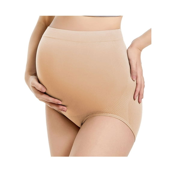 Spencer Women's Maternity High Waist Underwear Pregnancy Soft Seamless Panties Maternity Underwear Over Bump (S,Skin)