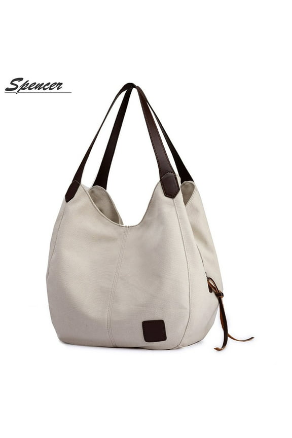 Women's Multi-pocket Shoulder Bag Fashion Cotton Canvas Handbag Tote Purse Satchel Travel Bag "White"