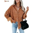 thumbnail image 1 of Spencer Women's Oversized Corduroy Shirt Casual Long Sleeve Button Down Boyfriend Blouses Tops (L, Coffee), 1 of 8