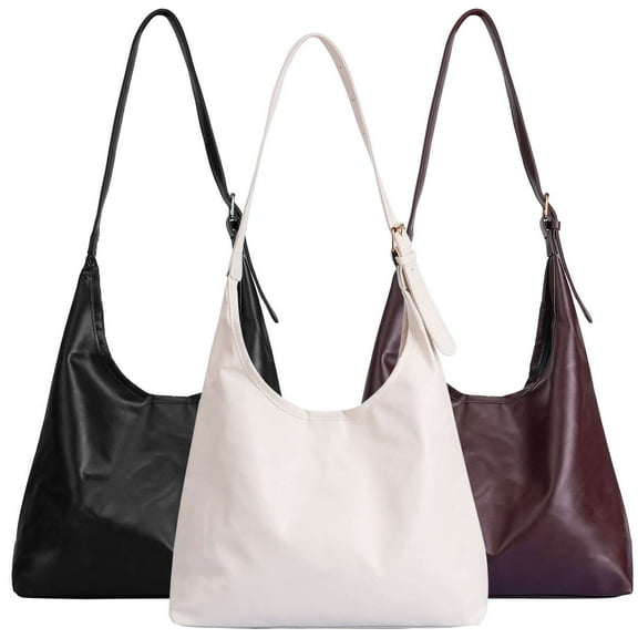 Spencer Women's PU Leather Bucket Handbag, Leather Hobo Bags for Women Slouchy Tote Bag Purses Ladies Tote Shoulder Bag, Black