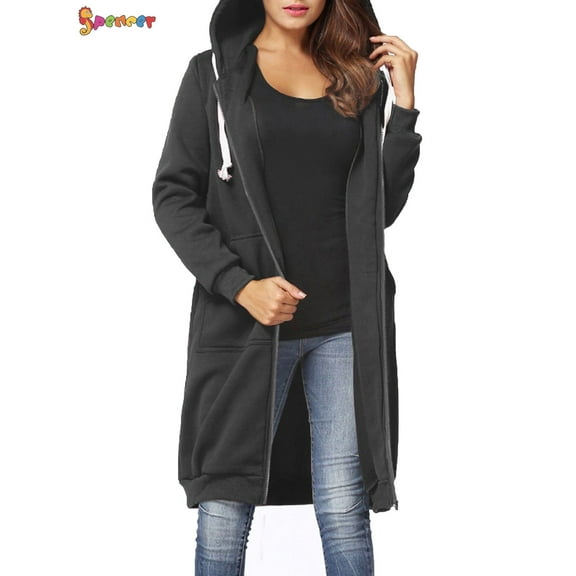 Spencer Women's Plus Size Long Fleece Hooded Coat Winter Warm Casual Pockets Jacket Zip Up Hoodies Sweatshirt Parka Overcoat "2XL, Gray"