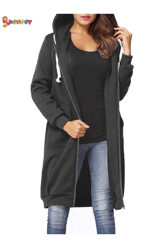 Women's Plus Size Long Fleece Hooded Coat Winter Warm Casual Pockets Jacket Zip Up Hoodies Sweatshirt Parka Overcoat "5XL, Gray"