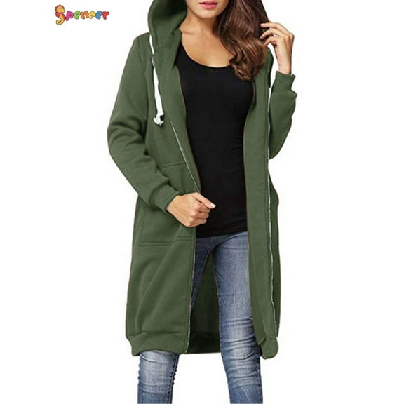 Spencer Women's Plus Size Long Fleece Hooded Coat Winter Warm Casual Pockets Jacket Zip Up Hoodies Sweatshirt Parka Overcoat "XL, Green"