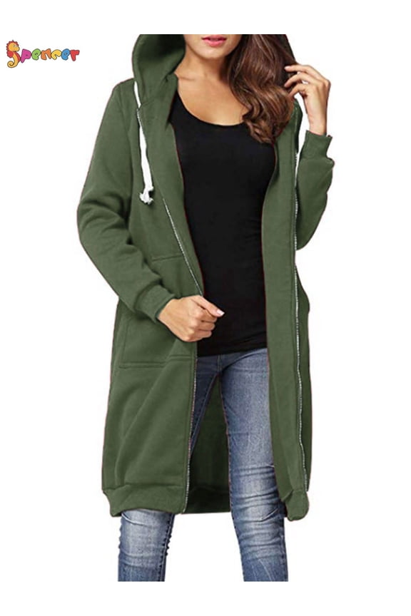 Women's Plus Size Long Fleece Hooded Coat Winter Warm Casual Pockets Jacket Zip Up Hoodies Sweatshirt Parka Overcoat "XL, Green"