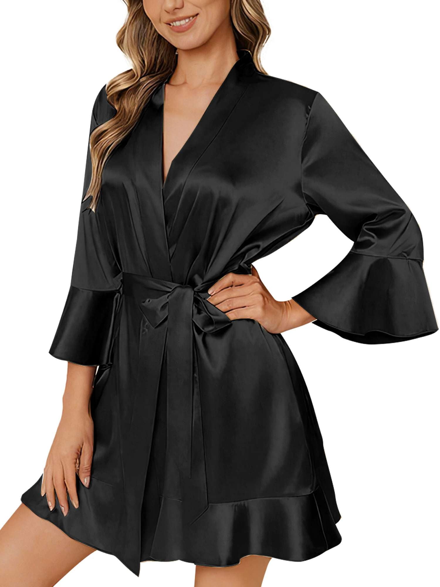 Spencer Women's Pure Short Silk Robes Bridesmaid Bride Party Satin ...