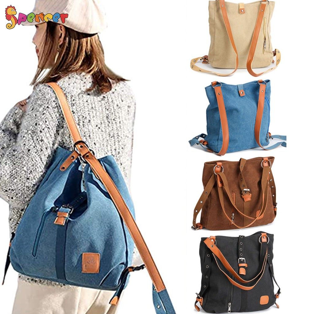 Spencer Women's Purse Handbag Canvas Tote Shoulder Bag Casual School Hobo Rucksack Convertible Backpack "Coffee" - image 1 of 11