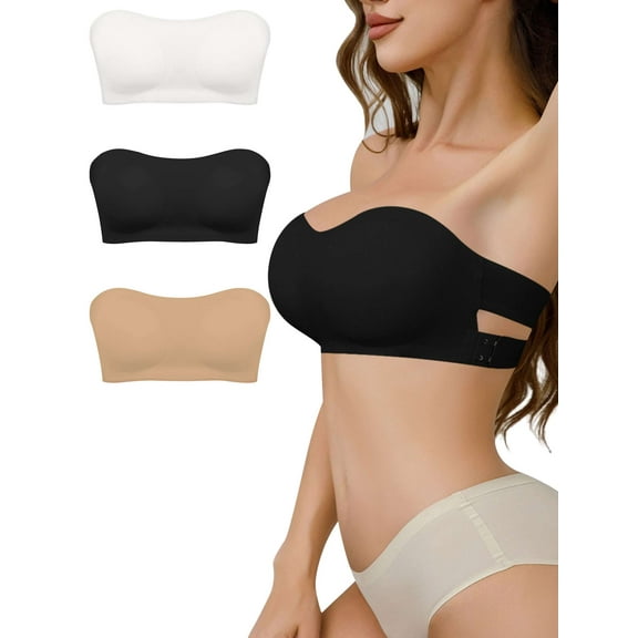 Spencer Women's Push Up Strapless Bras Full Cup Plus Size Padded Bra, Beauty Back Non-Slip Bandeau Bra for Women, Size S-XL