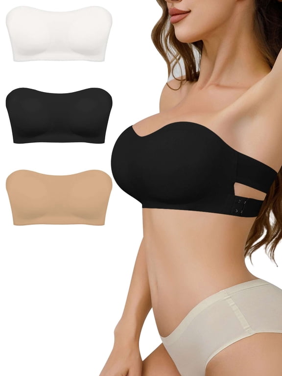 Women's Push Up Strapless Bras Full Cup Plus Size Padded Bra, Beauty Back Non-Slip Bandeau Bra for Women, Size S-XL