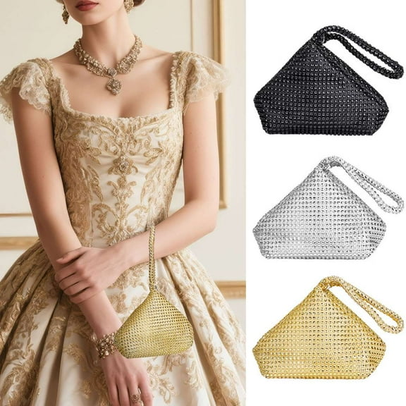 Spencer Women's Rhinestone Clutch Evening Bags Glitter Triangle Wrist Purse for Party Prom Wedding Valentine's Day Gift, Gold