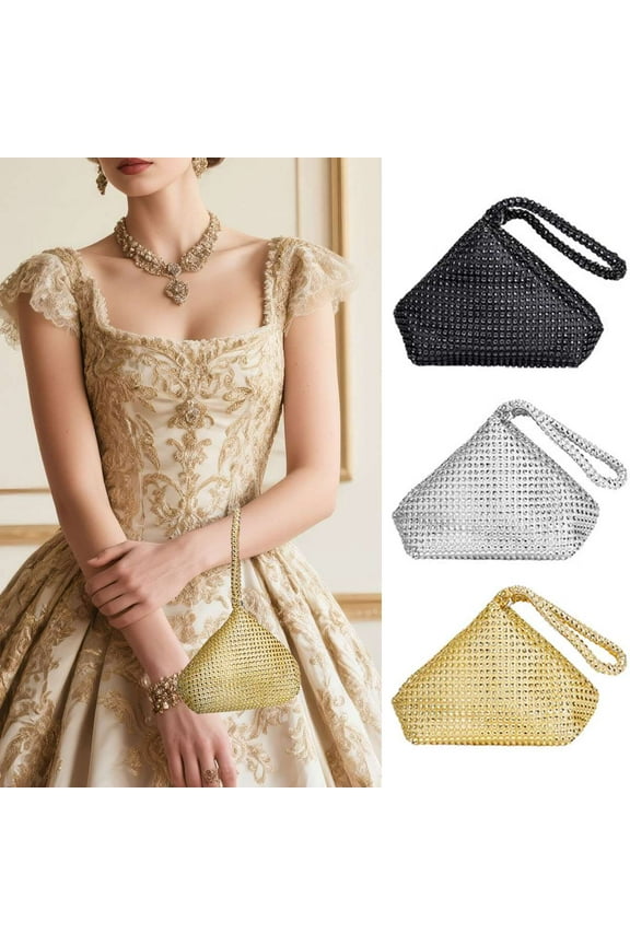 Women's Rhinestone Clutch Evening Bags Glitter Triangle Wrist Purse for Party Prom Wedding Valentine's Day Gift, Silver
