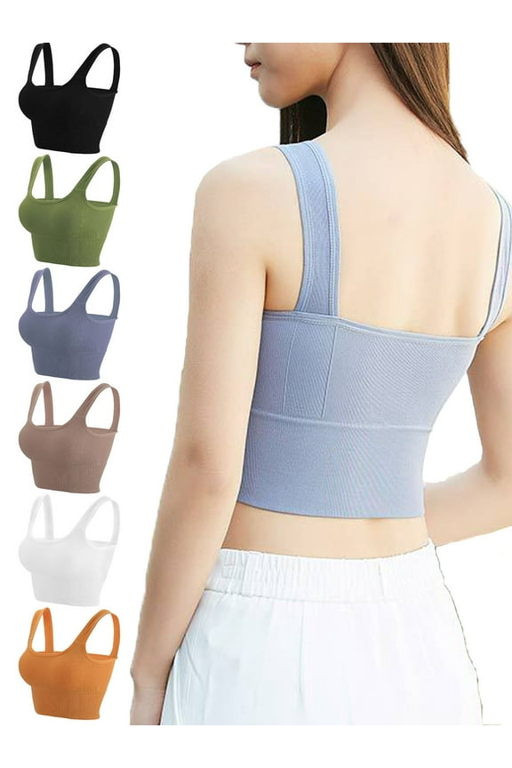 Women's Seamless Sports Bra High Impact Sleeveless Padded Yoga Bra Workout Crop Tank Tops (L/XL, Black)