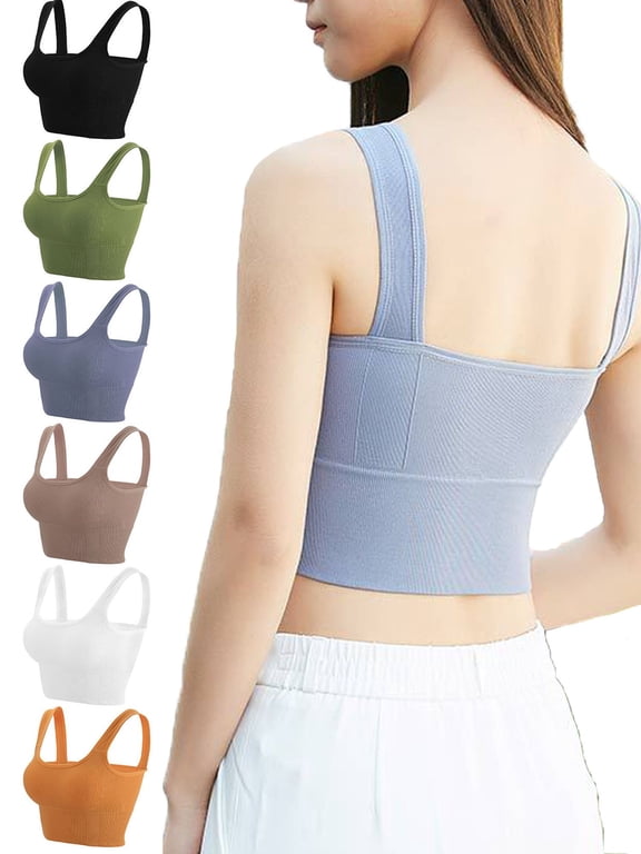 Women's Seamless Sports Bra High Impact Sleeveless Padded Yoga Bra Workout Crop Tank Tops (S/M, Khaki)