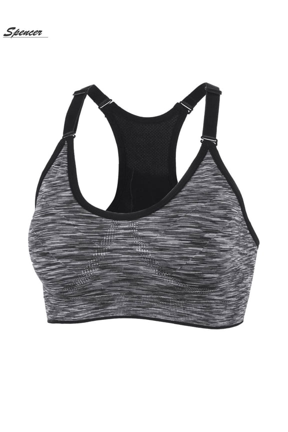 Women's Seamless Sports Bra Mesh Removable Pad Yoga Lingerie Bras Racerback High Impact Workout Crop Tops "L,Gray"