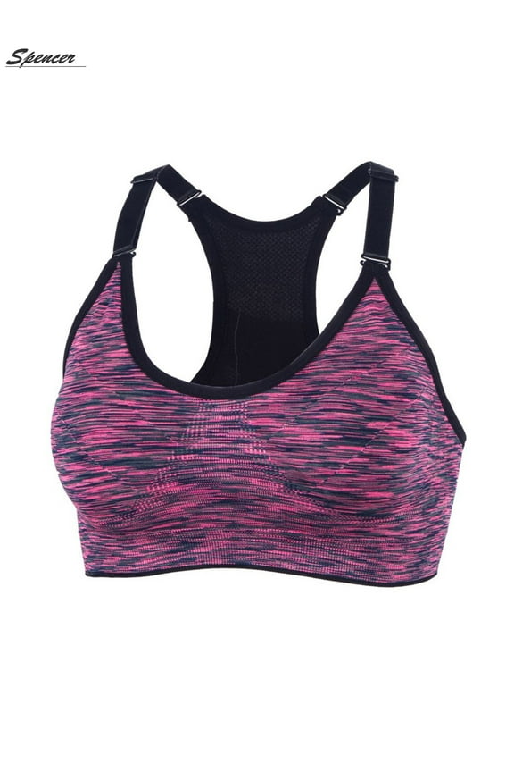 Women's Seamless Sports Bra Mesh Removable Pad Yoga Lingerie Bras Racerback High Impact Workout Crop Tops "L,Rose Red"