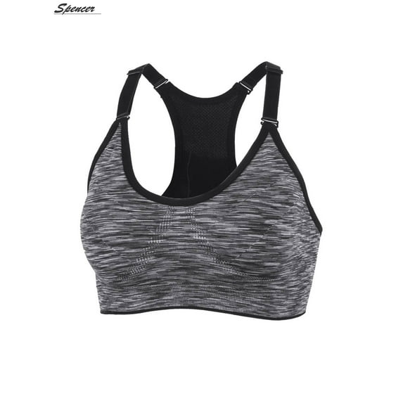 Spencer Women's Seamless Sports Bra Mesh Removable Pad Yoga Lingerie Bras Racerback High Impact Workout Crop Tops "XL,Gray"