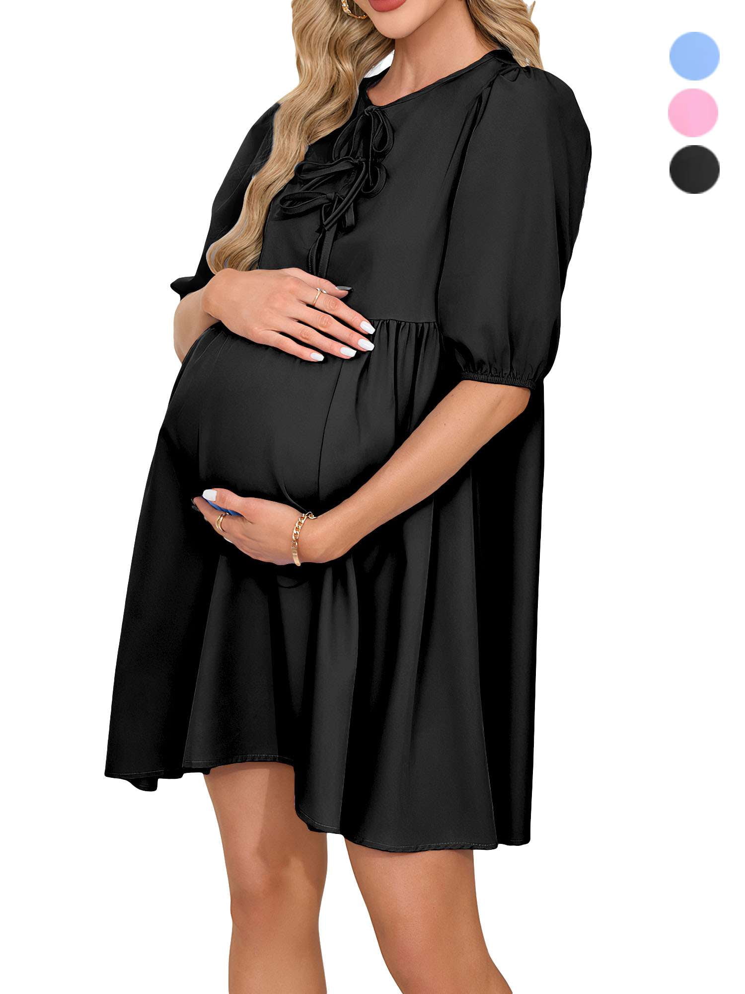 Spencer Women's Short Sleeve Maternity Dress Summer Casual Front Tie Mama Pregnancy  Dress Pregnancy Clothes (S-XL) - Walmart.com