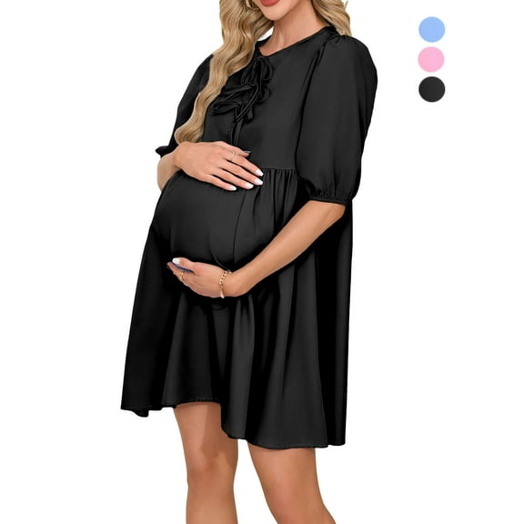 Spencer Women's Short Sleeve Maternity Dress Summer Casual Front Tie Mama Pregnancy Dress Pregnancy Clothes (S-XL)