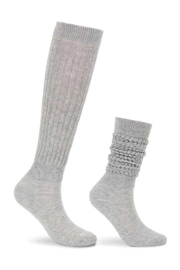 Women's Slouch Socks Knit Extra Long Scrunch Knee High Sock Leg Warmer Boot Socks for Girls (Gray)