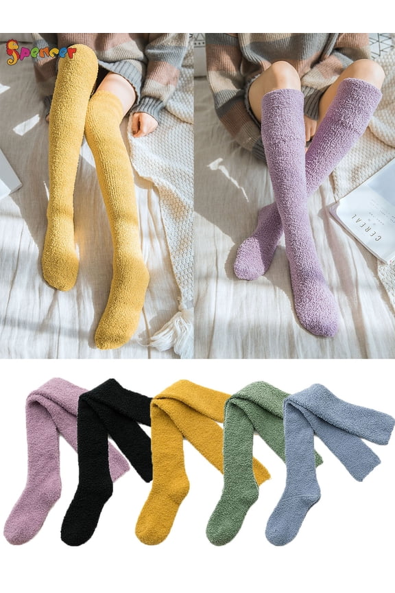 Women's Soft Warm Coral Fleece Knee High Stockings Over the Knee Leg Warmer Cozy Fuzzy Socks "Purple"