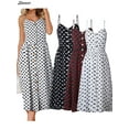 thumbnail image 1 of Spencer Women's Spaghetti Strap Dress Boho Tie Front Button Down Polka Dot Backless Swing Midi Bench Dress "Red,M", 1 of 7