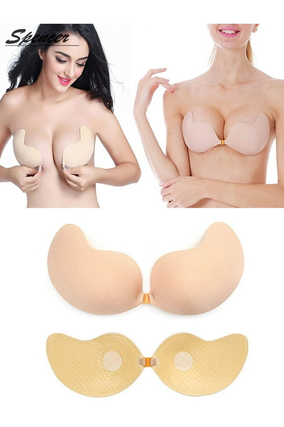 Women's Strapless Sticky Bra Self Adhesive Backless Push Up Bra Reusable Invisible Silicone Bras "Skin,B Cup"