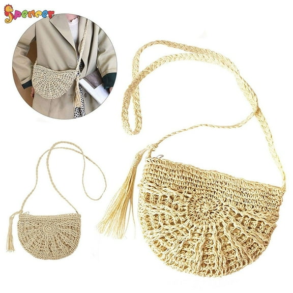 Spencer Women's Straw Crossbody Purse Handmade Weave Rattan Boho Summer Beach Shoulder Bag Messenger Handbags "Beige"