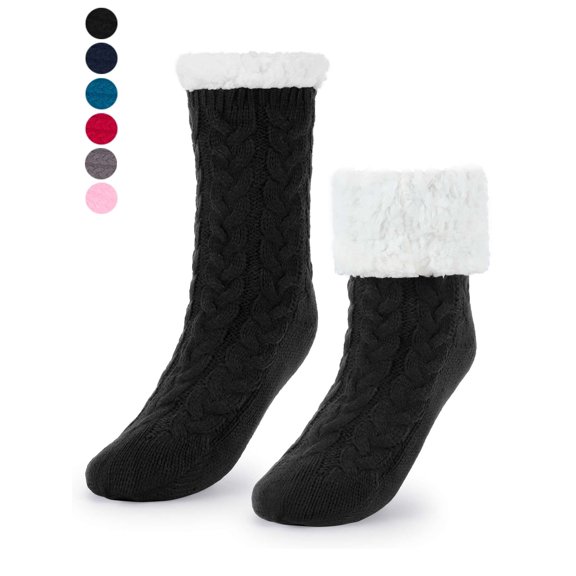 Spencer Women's Thicker Warm Fuzzy Socks Fleece Lined Slipper Socks Grippers Winter Warm Cozy Socks Home Non Slip Socks Christmas Gift, Black