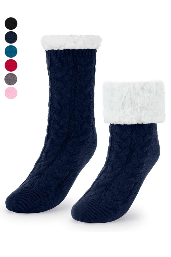 Women's Thicker Warm Fuzzy Socks Fleece Lined Slipper Socks Grippers Winter Warm Cozy Socks Home Non Slip Socks Christmas Gift, Blue