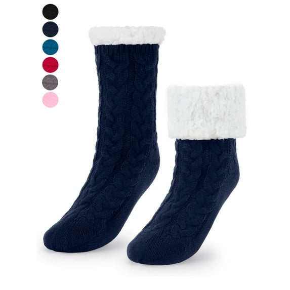 Spencer Women's Thicker Warm Fuzzy Socks Fleece Lined Slipper Socks Grippers Winter Warm Cozy Socks Home Non Slip Socks Christmas Gift, Blue
