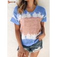 thumbnail image 1 of Spencer Women's Tie Dye Print Short Sleeve T-Shirt Round Neck Summer Casual Loose Blouses Tunic Tops Plus Size "Blue, 3XL", 1 of 6
