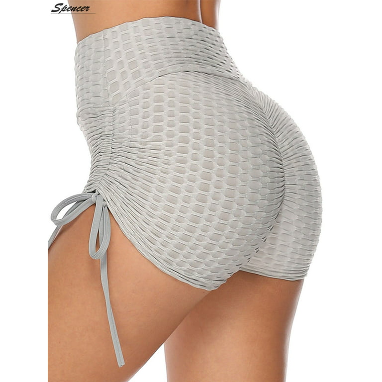 Crossfit Cutie Honeycomb Textured Ruched Spandex Shorts (Black