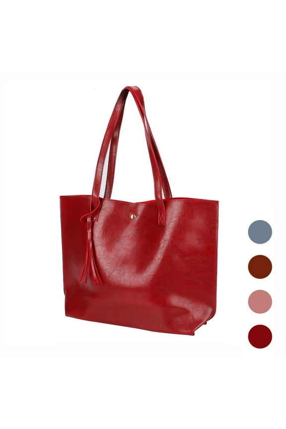 Women's Tote Shoulder Bag Large Capacity Satchel Handbags PU Faux Leather Tassel Shoulder Purse (14.2*11.8*4.3inch, Winered)