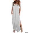 thumbnail image 1 of Spencer Women's V Neck Casual Summer Beach Long Dress Short Sleeve Split Loose Maxi Dress with Pocket(Grey,L), 1 of 10